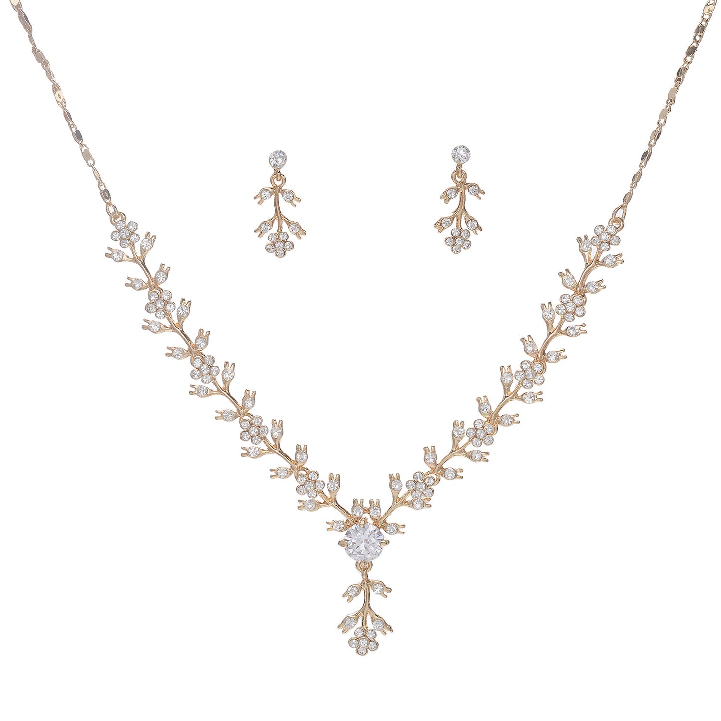 Dulce y Elegante Conjunto de Collar y Pendientes de Aleación con Circonita Cúbica Incrustada y Cadena Singapur para Mujer Joyería de Boda
