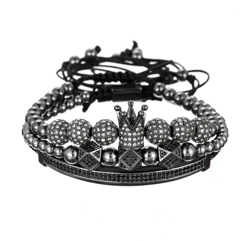 Minimalist Brass Geometric Moon Bracelet Set with 6 Cubic Zirconia Stones