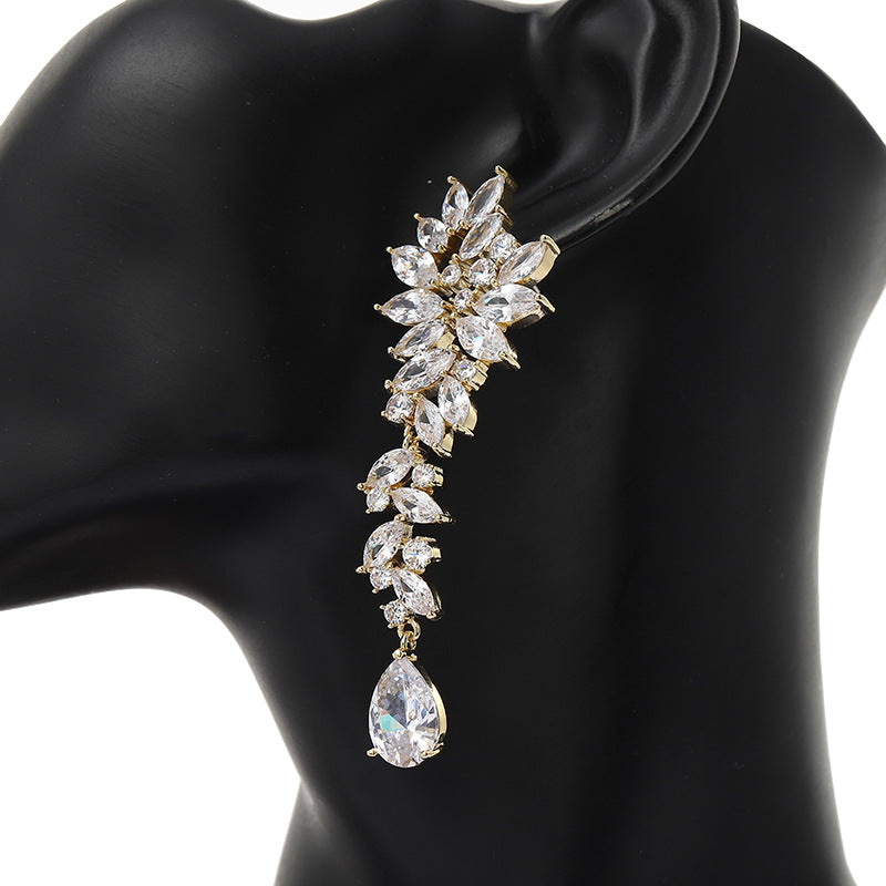 Sweet Fresh Teardrop Rhinestone Earrings Copper Wedding Party Jewelry