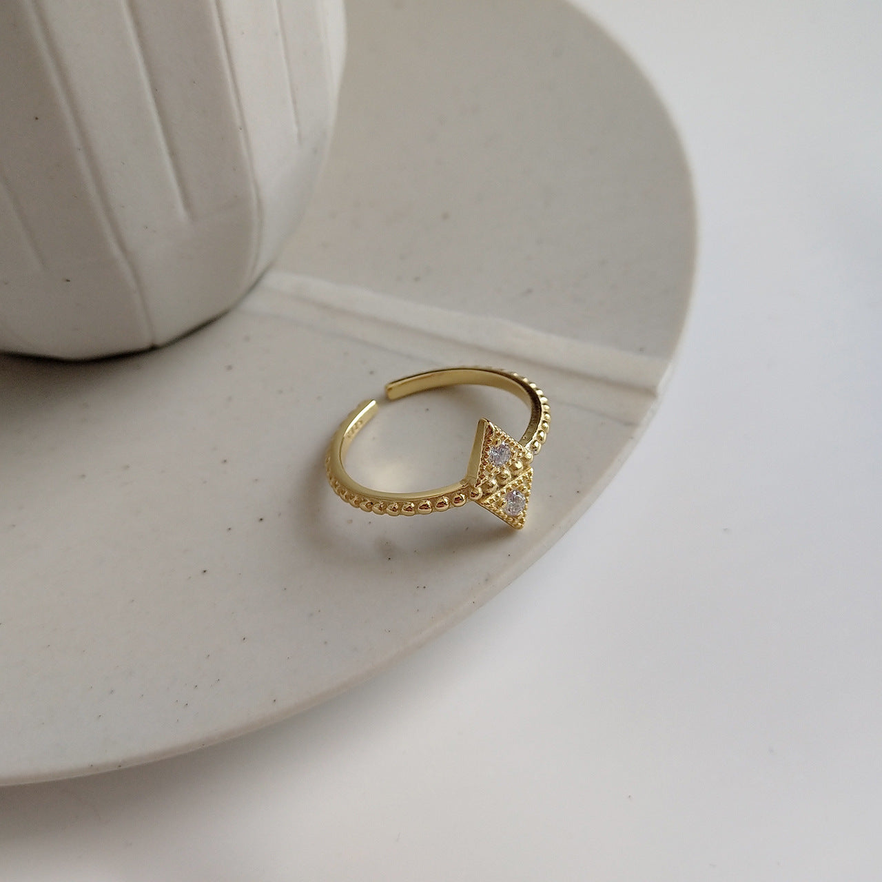 Minimalist Elegant 925 Sterling Silver Geometric Camellia Flower Plated Ring for Women