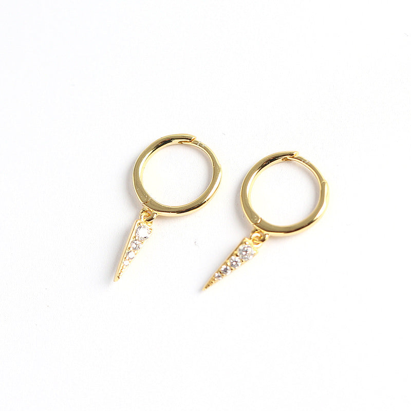 Minimalist 925 Sterling Silver Teardrop Triangle Inlaid Rhinestone Earrings