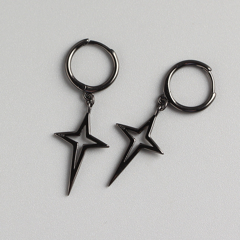 Minimalist 925 Sterling Silver Plated Star Cross Hoop Earrings for Women