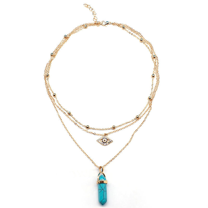 Alloy Hexagonal Prism Eye Pendant Necklace