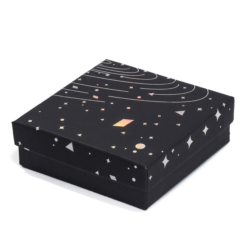 Casual Laser Silver Foil Hot Stamped Jewelry Box Paper Packaging for Earrings Bracelets Rings