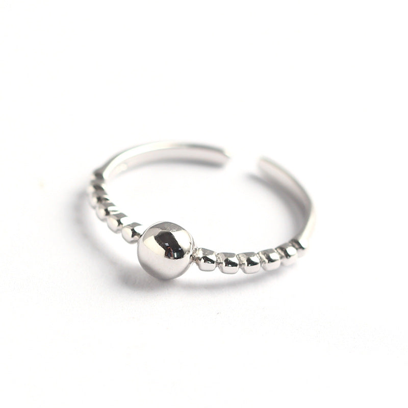 925 Sterling Silver Adjustable Open Ring for Women Round Bead Band Minimalist Geometric Jewelry
