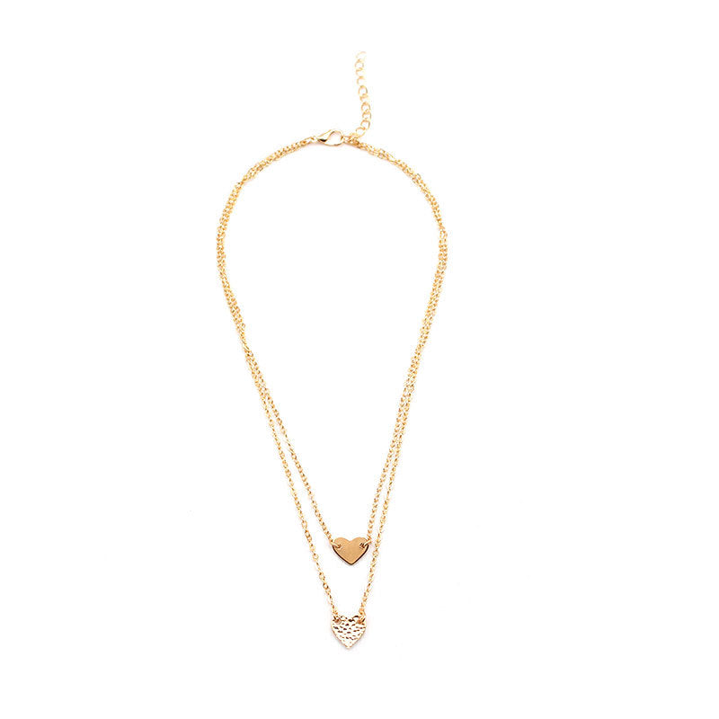 Double Layer Heart Pendant Necklace Alloy Cross Chain Plated Women's Necklace