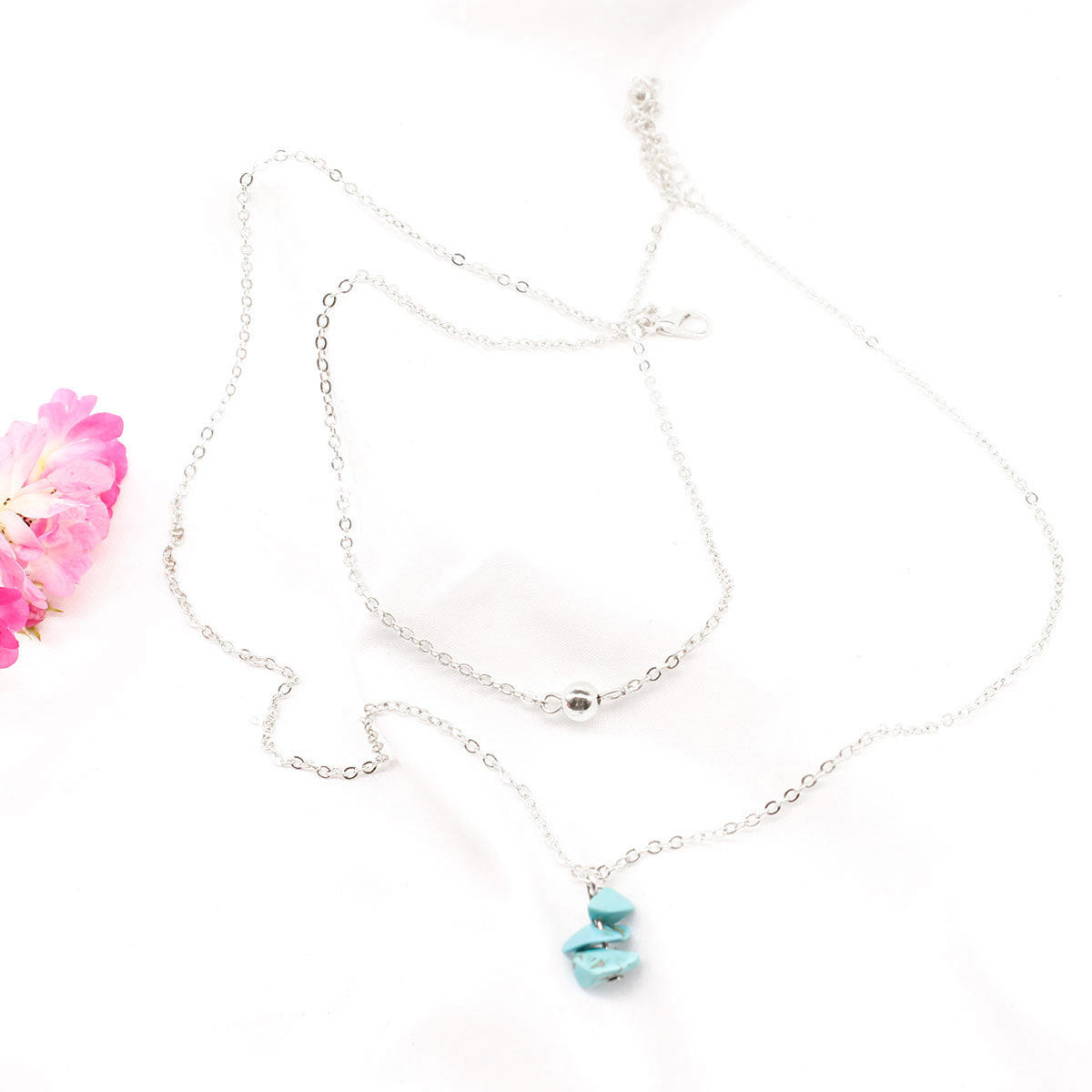 Creative Fashion Choker Necklace Alloy Geometric Turquoise Pendant Women's Double Layer Necklace