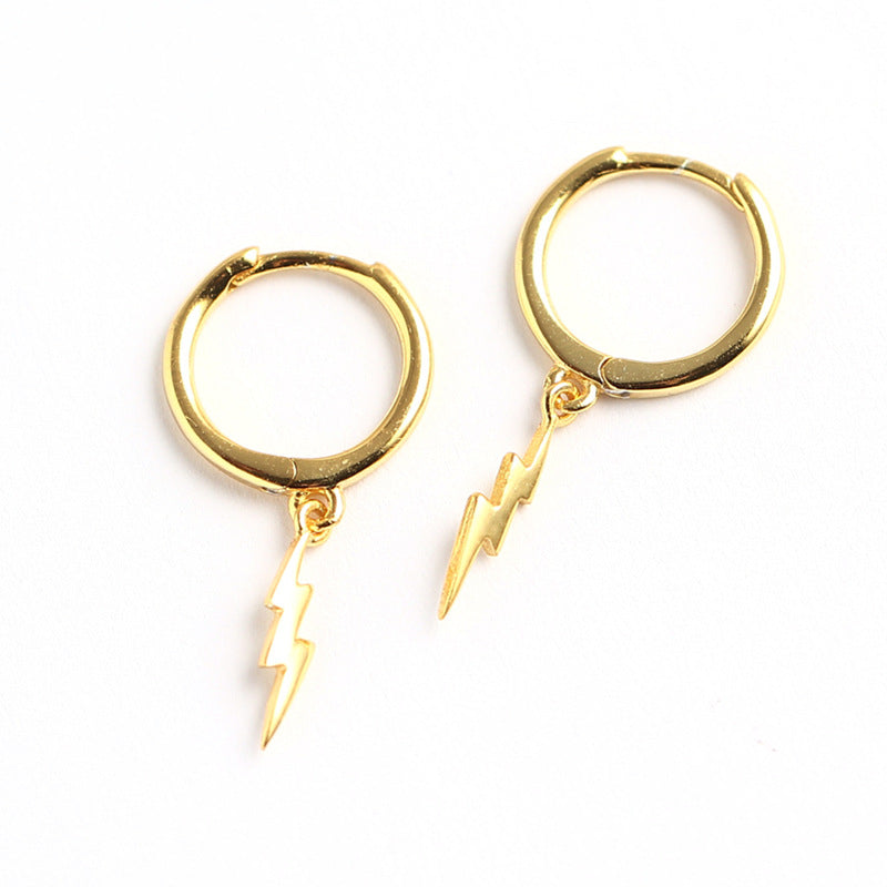 Minimalist Streetwear 925 Sterling Silver Geometric Lightning Bolt Hoop Earrings
