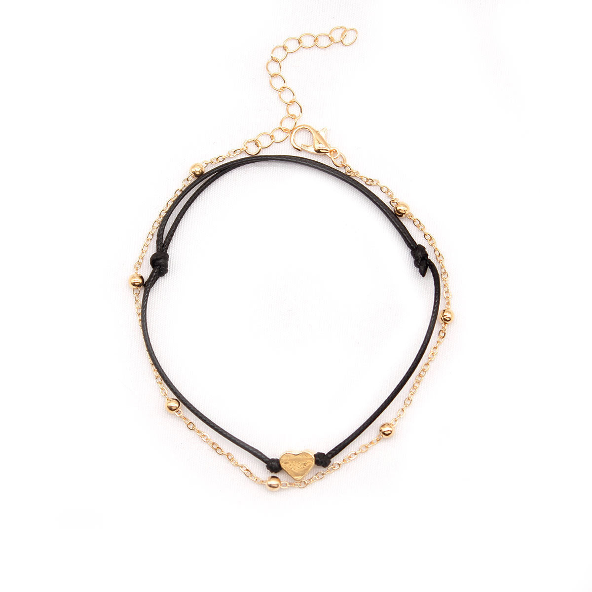 Double-Layer Heart-Shaped Leather Anklet for Women Alloy Beach Accessory