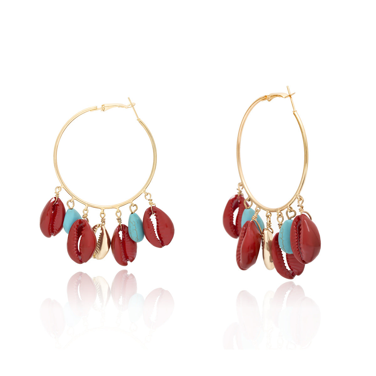 Bohemian Ethnic Round Geometric Turquoise Inlay Plated Brass Earrings for Women