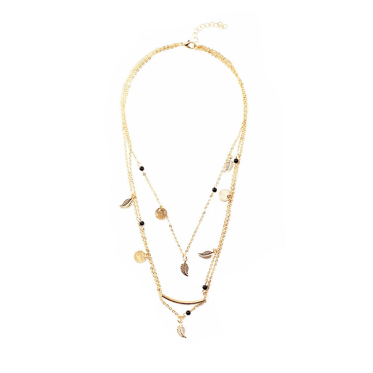Women's Multi-Layer Leaf Pendant Necklace with Sequins and Tassels Alloy Teardrop Drop Necklace