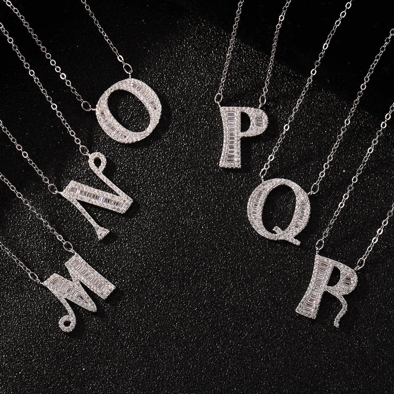 Minimalist Sweet S925 Sterling Silver Square Letter Pendant Necklace with Cubic Zirconia Plated Curb Chain for Women