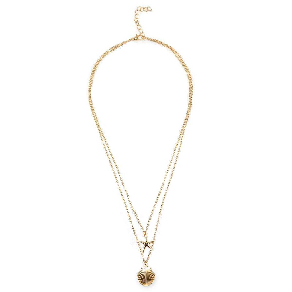 Shell Multi Layer Necklace for Women with Starfish Pendant Cross Chain Minimalist Fashion Clavicle Jewelry