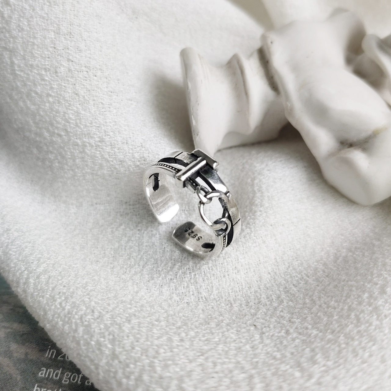 Anello geometrico in argento sterling 925 vintage con lettera T da donna