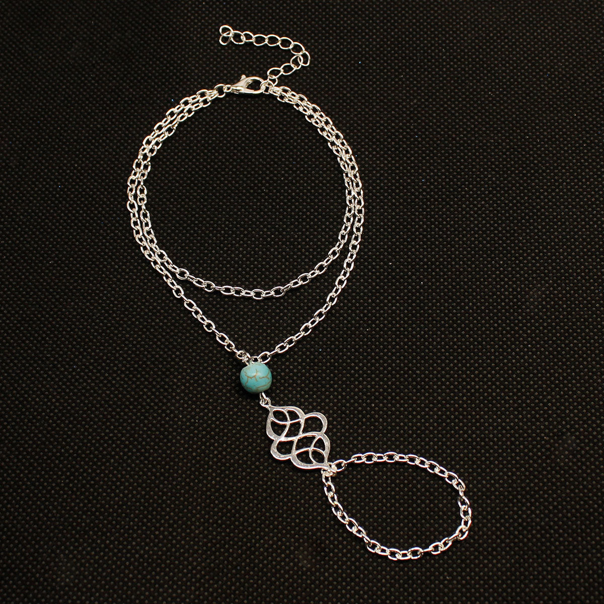 Turquoise-Inspired Lucky Charm Linked Finger Bracelet for Women Fashion Jewelry