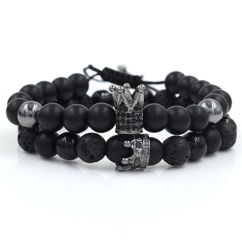 Vintage Geometric Matte Alloy Crown Bracelet Set for Unisex