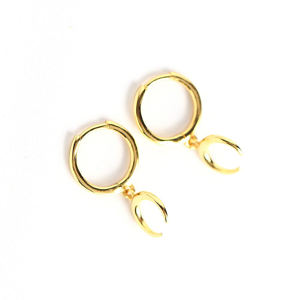 Sweet Minimalist 925 Sterling Silver Moon Geometric Polished Hoop Earrings for Women