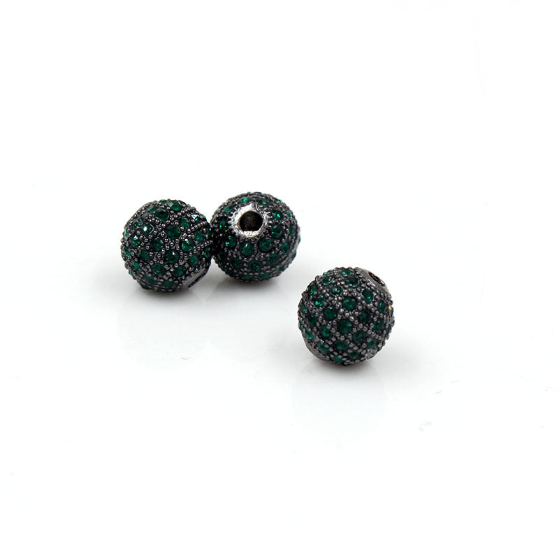 Minimalist Alloy Plated Round Bead with Micro Inlaid Black Cubic Zirconia for DIY Charm Bar