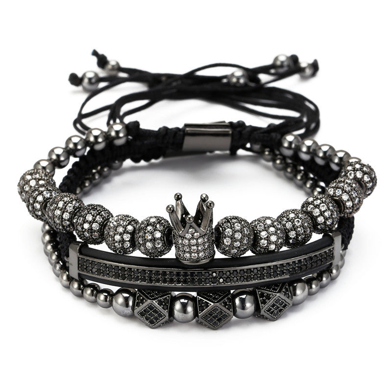 Micro-Pave Cubic Zirconia Brass Geometric Moon Round Bracelet Set
