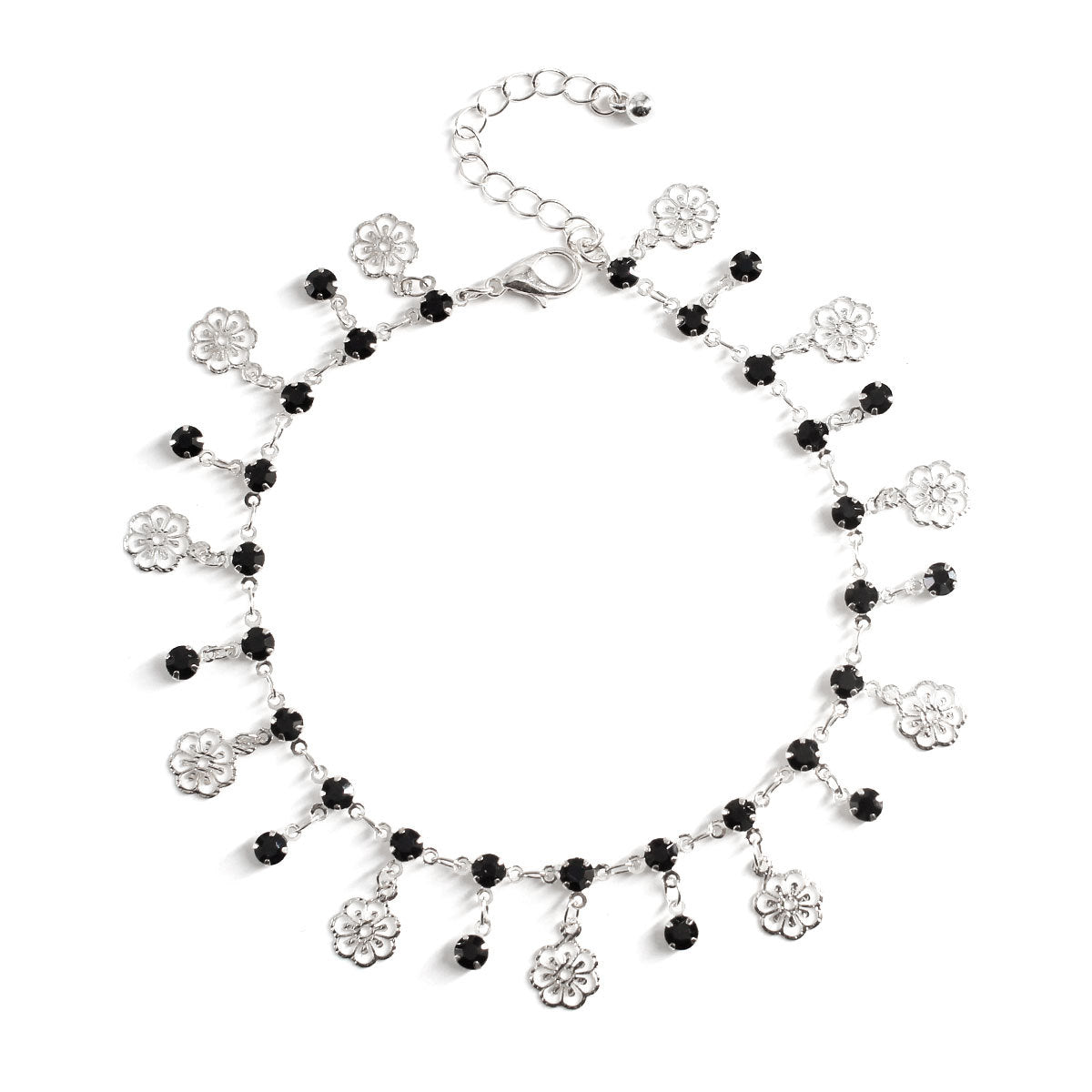 Women's Copper Flower Anklet with Rhinestone Inlay