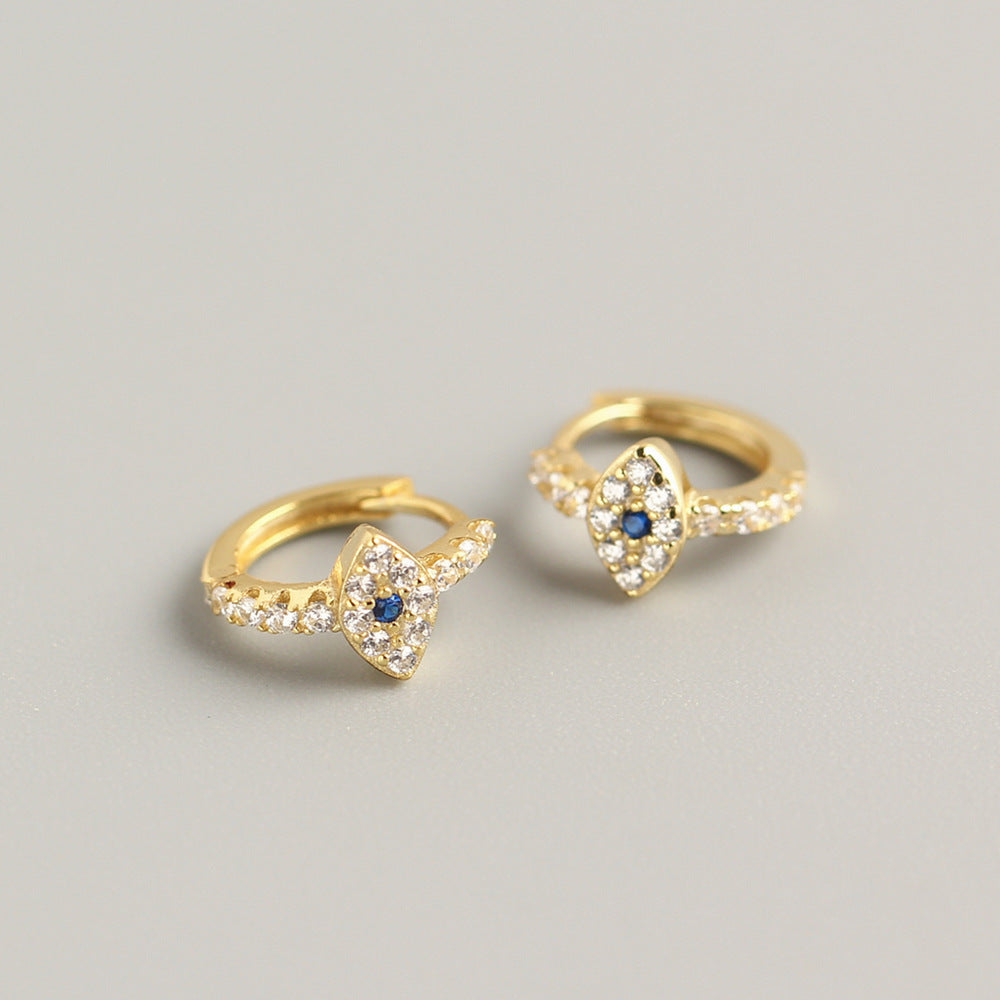 Orecchini a cerchio da donna in argento Sterling 925 stile streetwear con diamante intarsiato a occhio di Allah