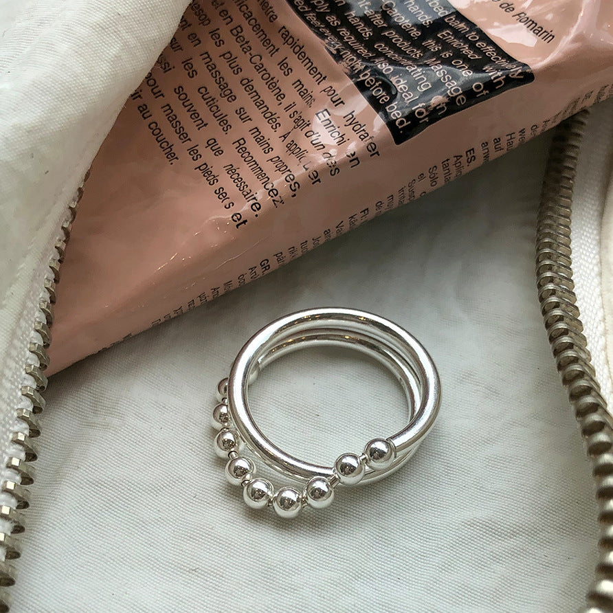 925 Sterling Silver Round Beaded Ring for Women