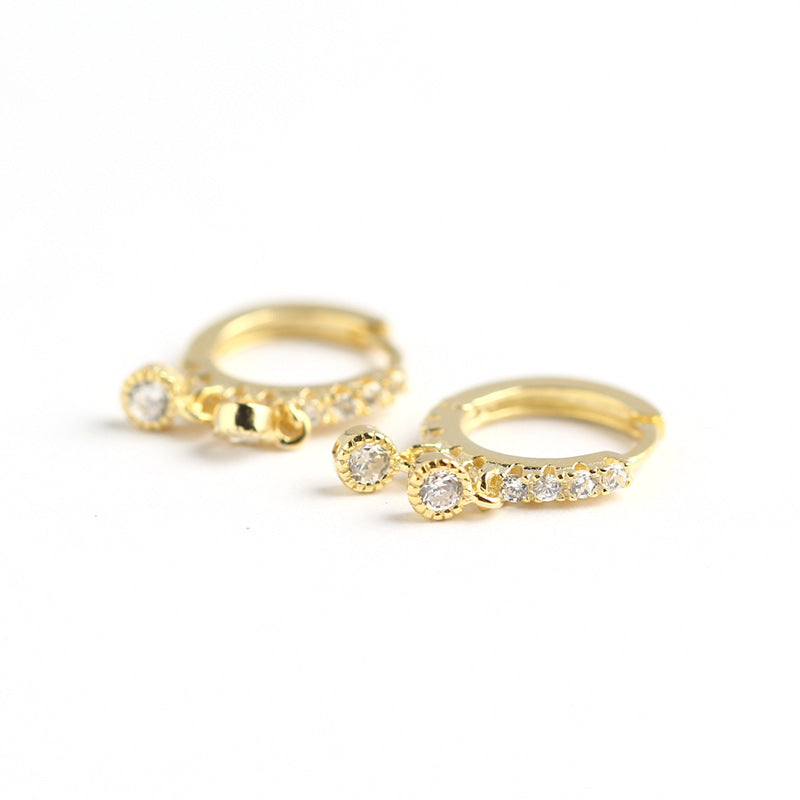Orecchini a cerchio a goccia minimalisti in argento sterling 925 con intarsi di strass e design geometrico