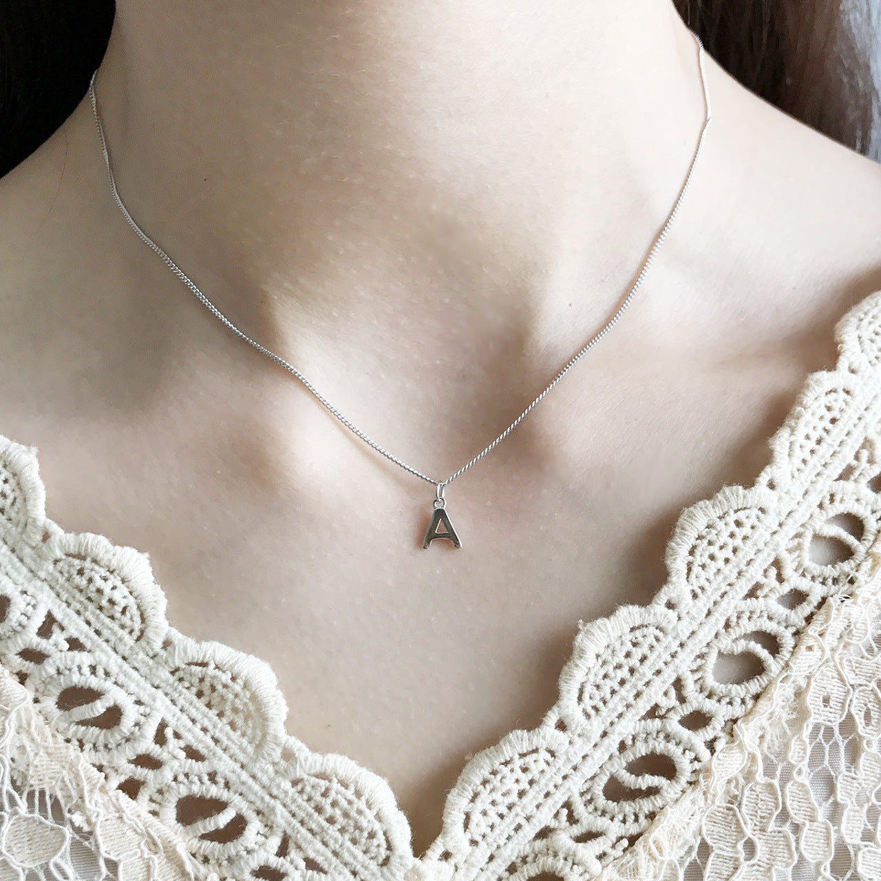 Minimalist 925 Sterling Silver Letter Geometric Pendant Necklace Serpentine Chain