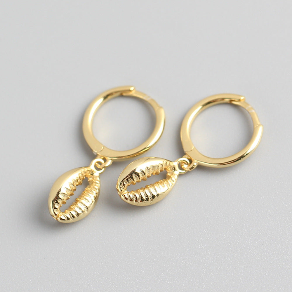 Orecchini a cerchio da donna in argento sterling 925, lucidati, a conchiglia, eleganti e minimalisti