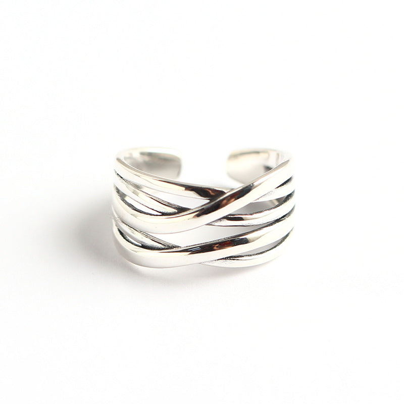 Anello da donna vintage in argento sterling 925 intrecciato geometrico