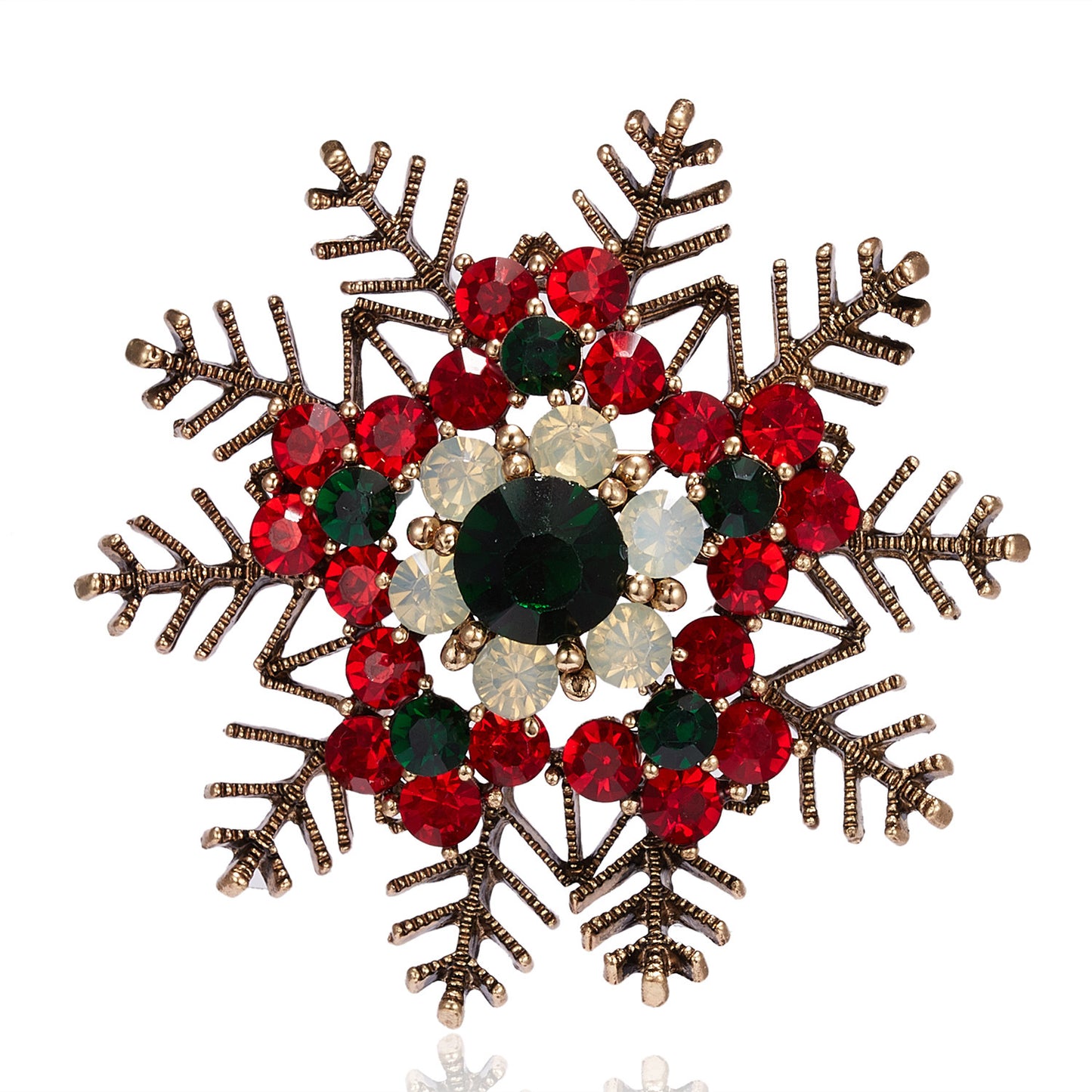 Fashionable Snowflake-Shaped Alloy Brooch with Rhinestone Inlay and Bow Detail for Women and Men