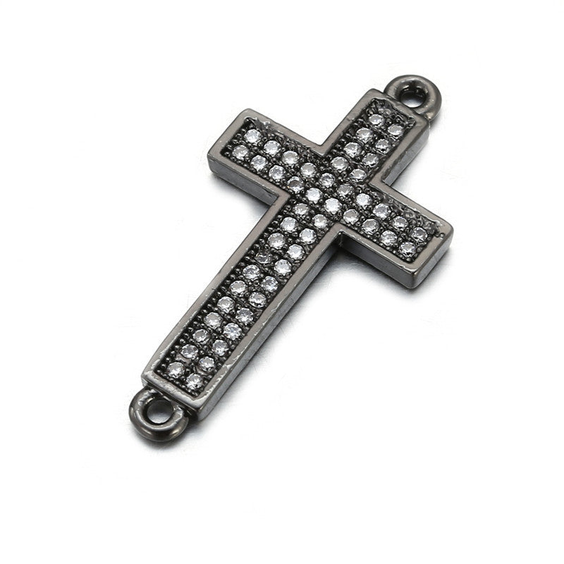 Hip-hop Brass Plated Cross Pendant with Cubic Zirconia Inlay for DIY Charm Bar