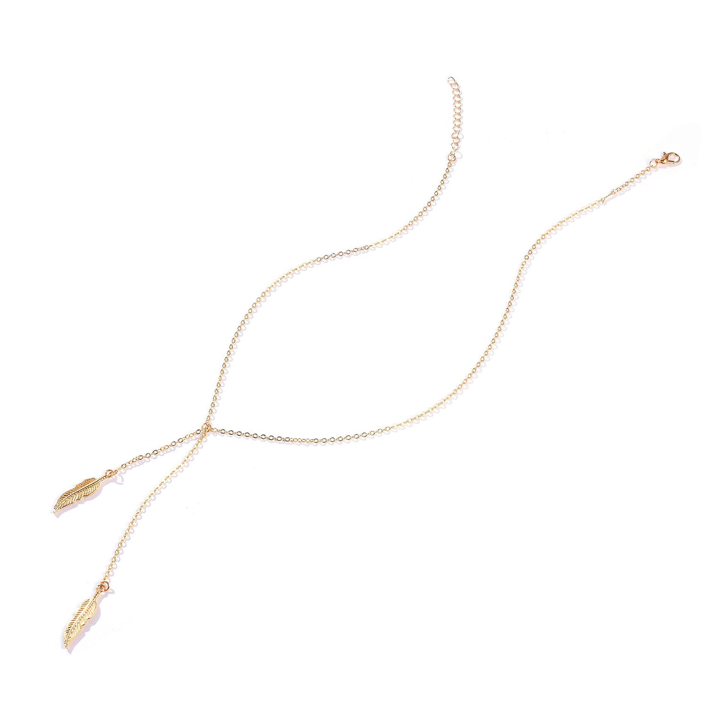 Minimalist Gold Tone Leaf Pendant Necklace for Women Short Clavicle Chain Cross Link Alloy Jewelry