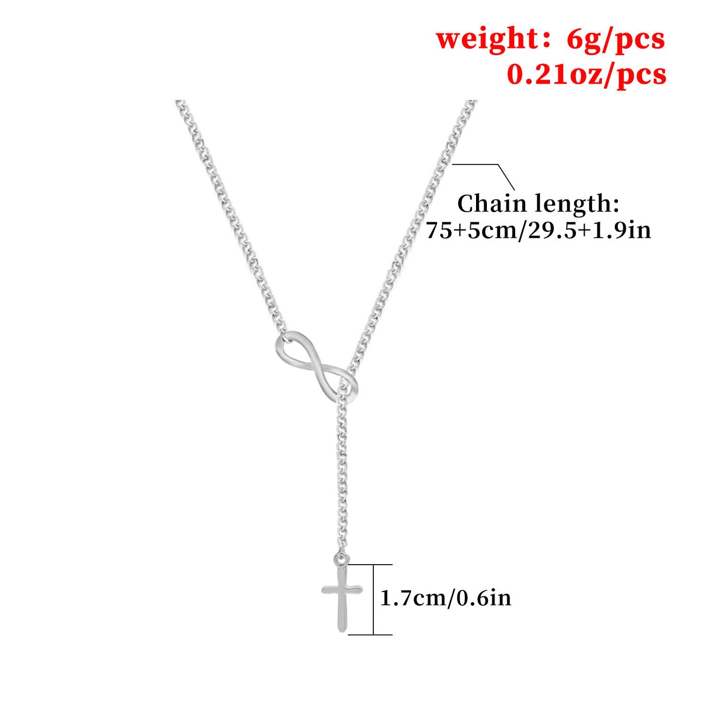 Women's Fashion Cross Necklace with Lucky Number 8 Pendant Alloy Chain Jewelry