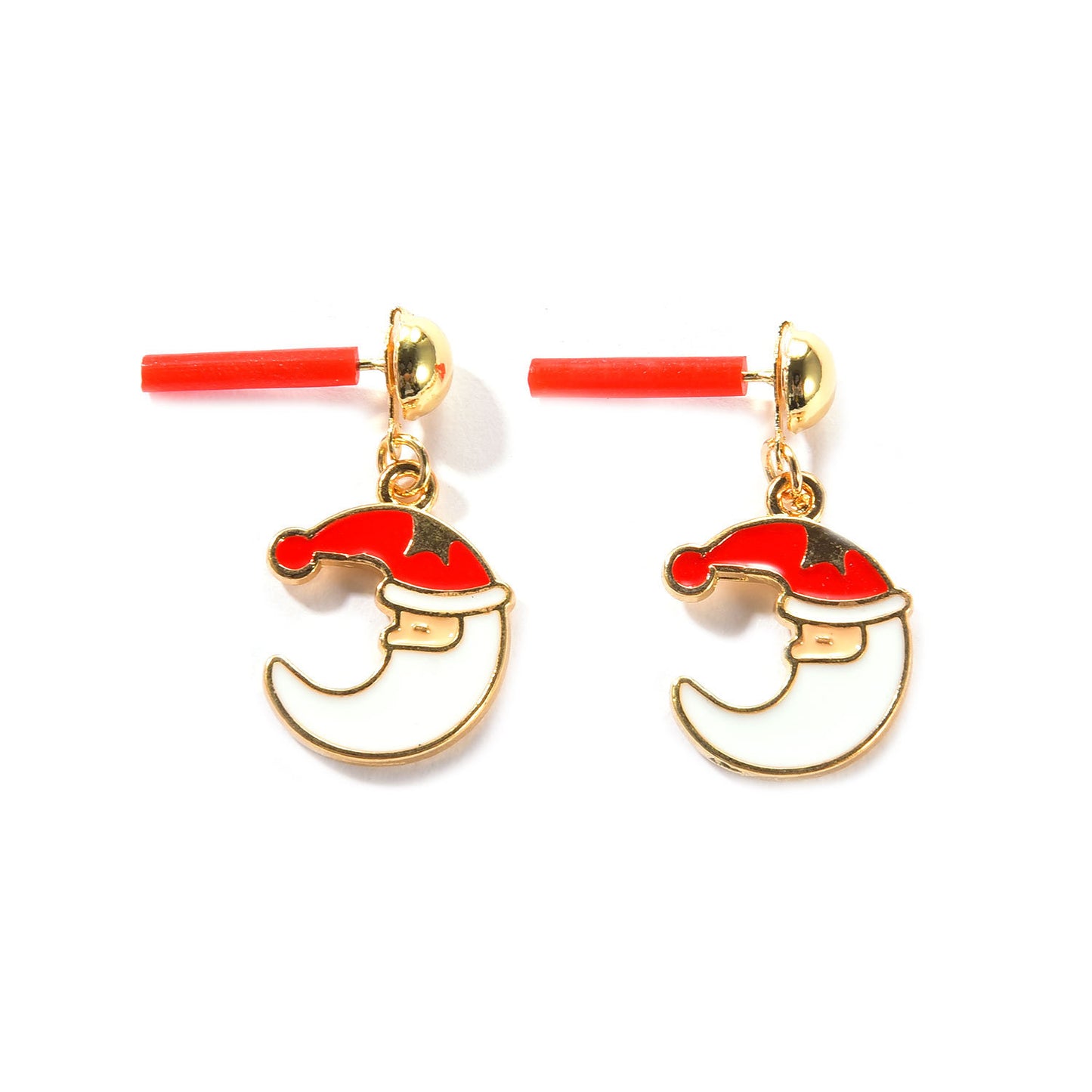 Cartoon Moon Christmas Hat Stud Earrings for Women Alloy Enamel Ear Jewelry