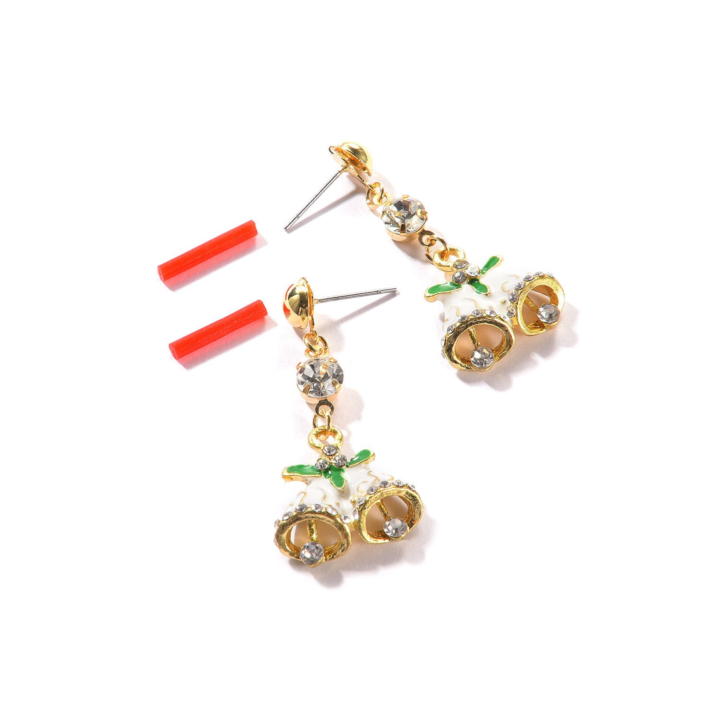 Christmas Bell Rhinestone Stud Earrings Alloy Plated Women's Holiday Jewelry