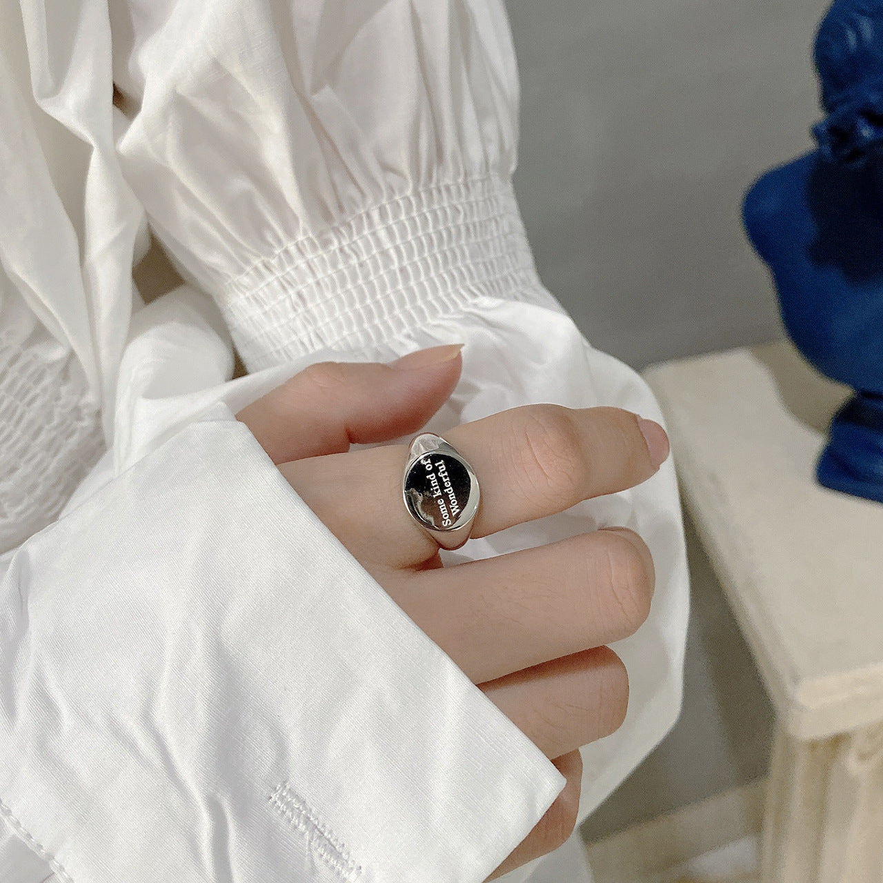 Minimalist 925 Sterling Silver Heart Letter Open Ring for Women