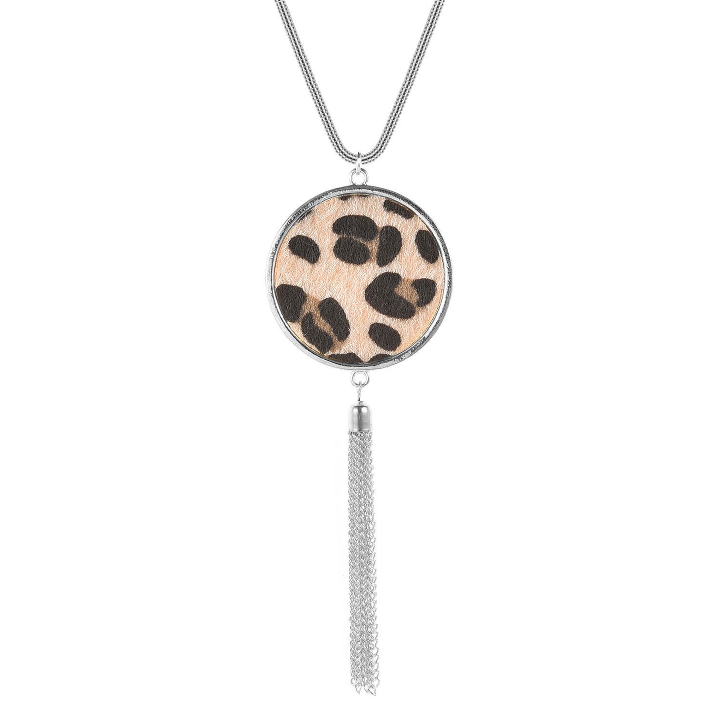 Leopard Print Geometric Alloy Pendant Necklace for Women with Snake Chain