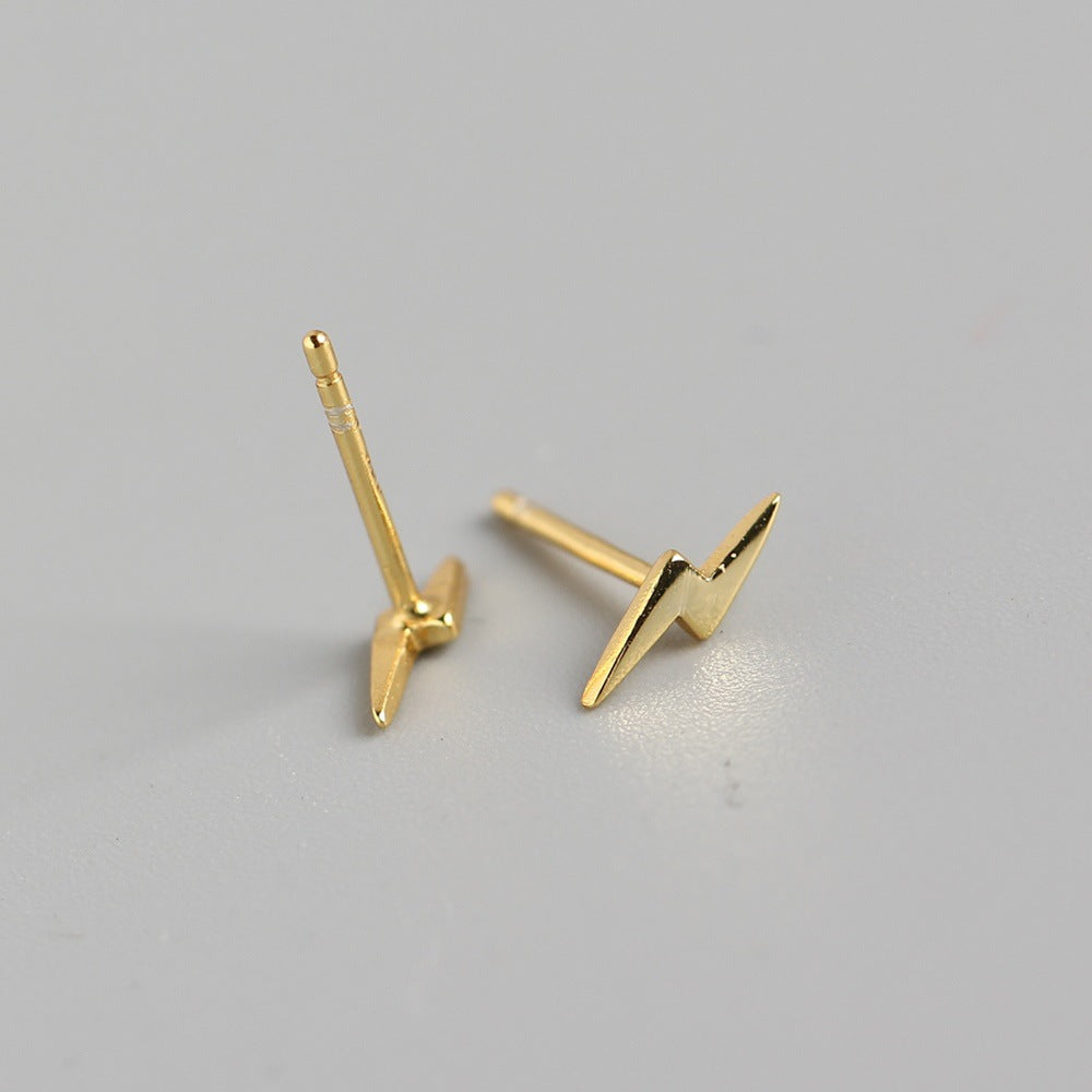 Orecchini a perno con bullone a forma di fulmine geometrico lucido in argento sterling 925, stile streetwear minimalista