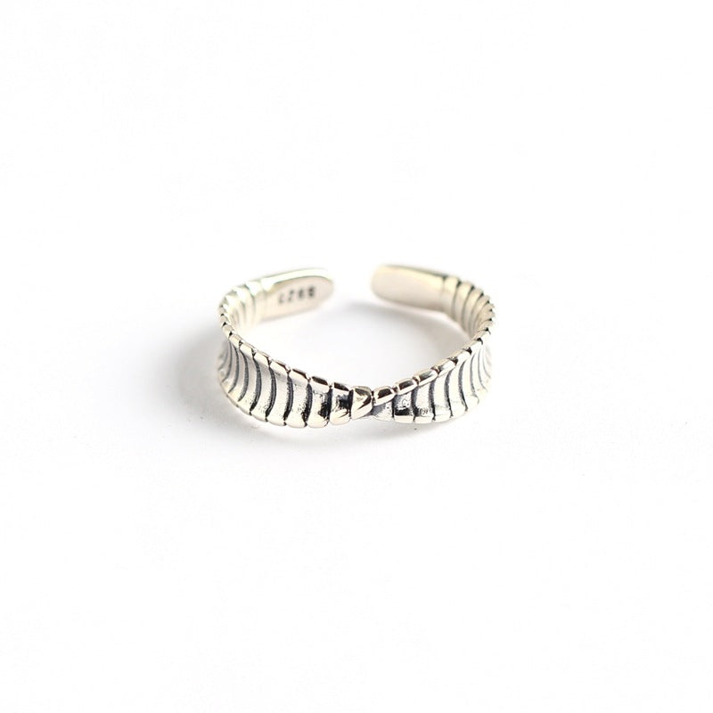 Anello aperto da donna Mobius a onda ritorta geometrica in argento sterling 925 vintage