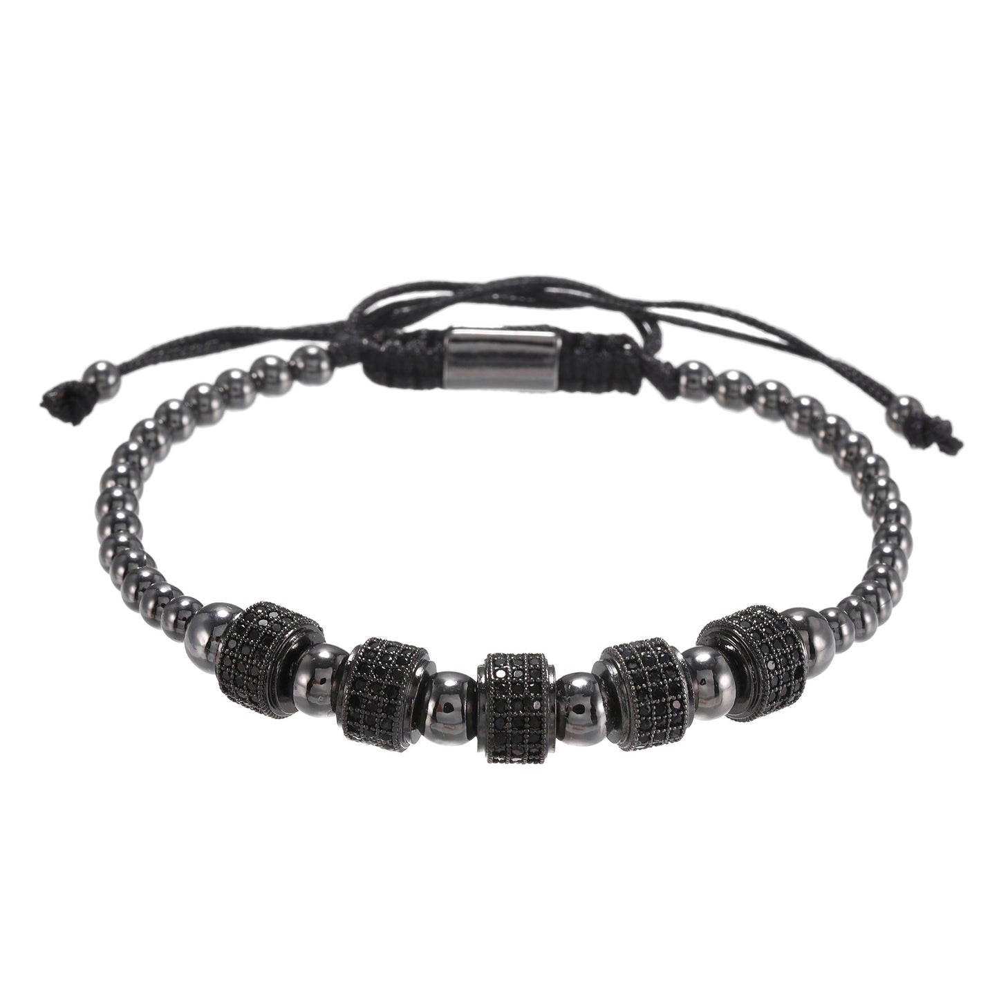 Punk Brass Cubic Zirconia Geometric Woven Beaded Bracelet