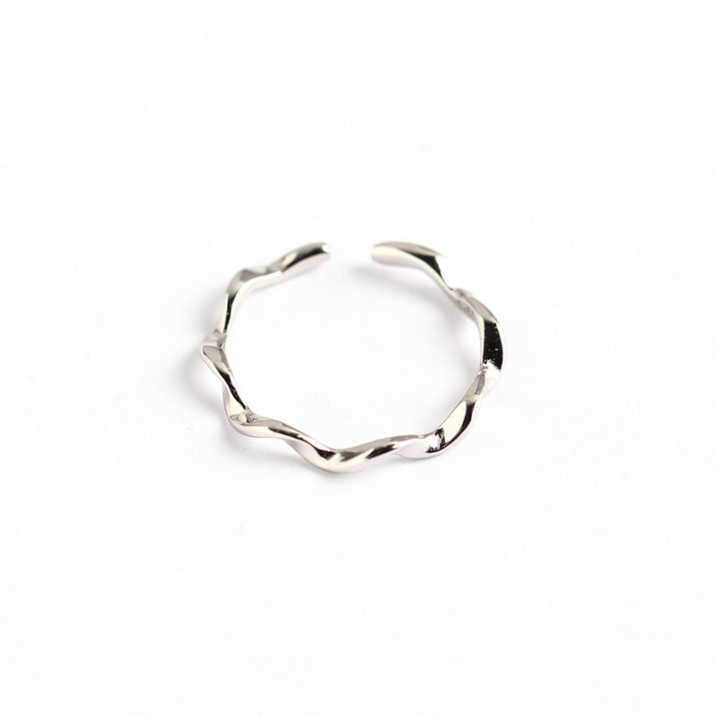 Minimalist S925 Sterling Silver Polished Geometric Mobius Wave Ring for Women