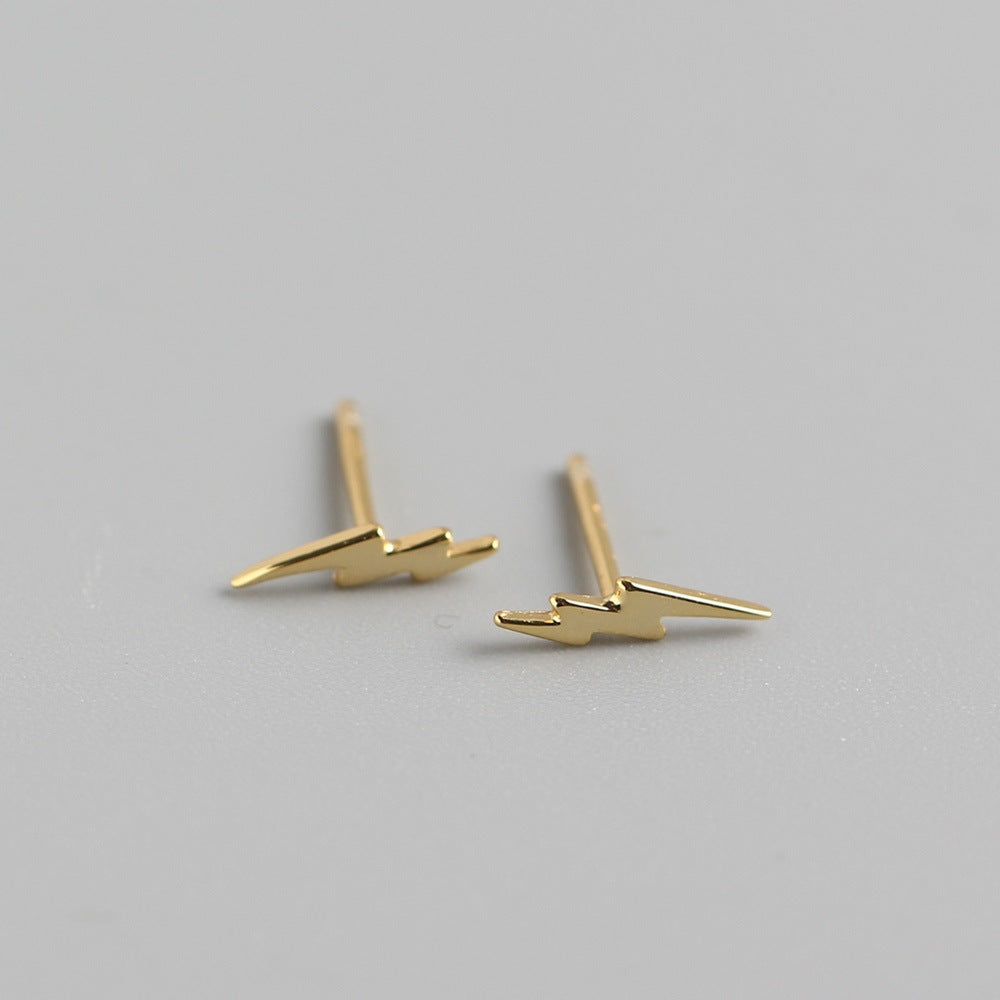 Orecchini a perno con fulmine lucido geometrico in argento sterling 925 da donna, stile streetwear minimalista