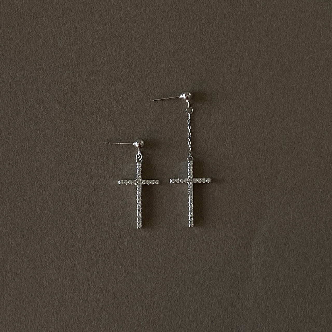 Minimalist 925 Sterling Silver Teardrop Cross Earrings with Rhinestone and Pearl Inlay