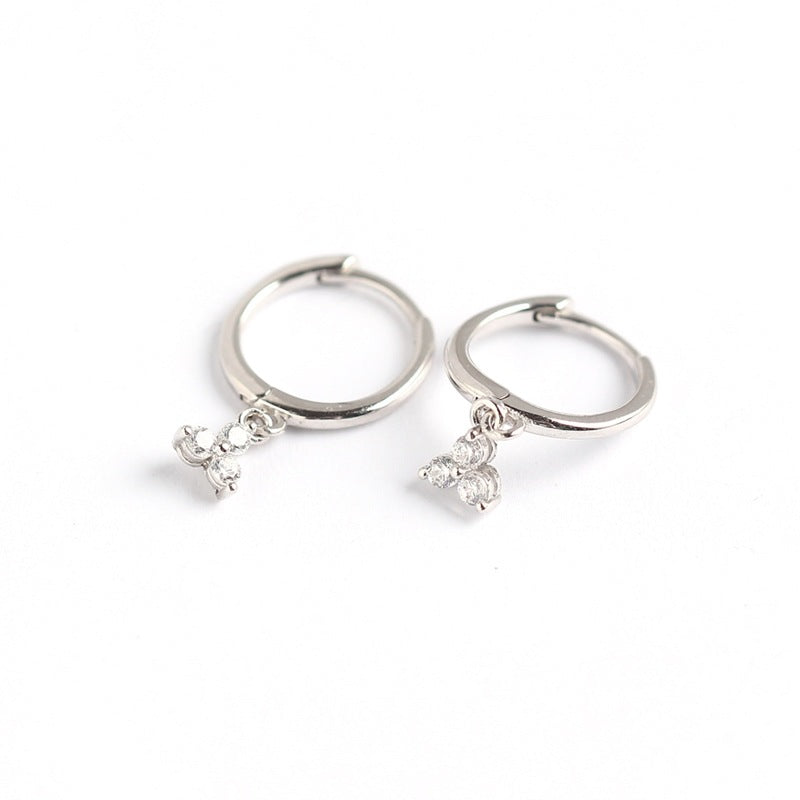 Eleganti Orecchini a Lobo Geometrici Minimalisti con Diamanti in Argento Sterling 925 da Donna