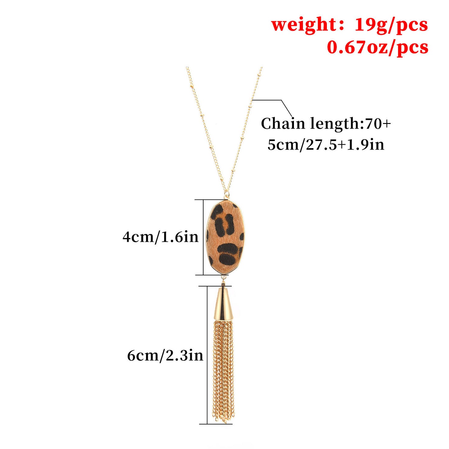 Geometric Leopard Print Tassel Pendant Long Necklace for Women Alloy Ball Chain