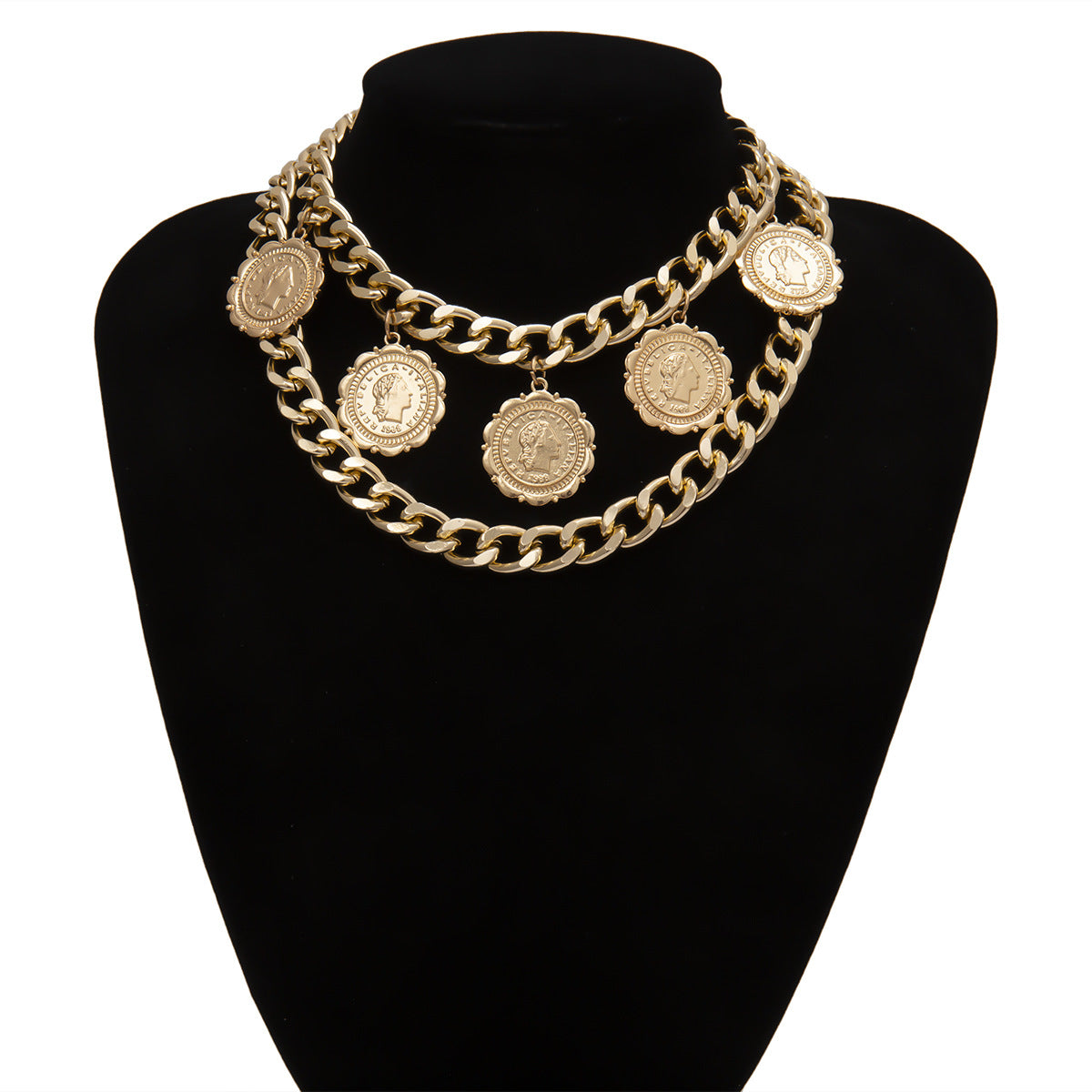 Collana Pendente Vintage Geometrica a U Sbalzata con Nappe e Catene per Donna