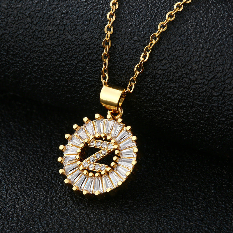Collar con Letra para Mujer, Colgante de Cobre con Circonita Cúbica en Cadena O de Acero Inoxidable, Collar Casual de Moda