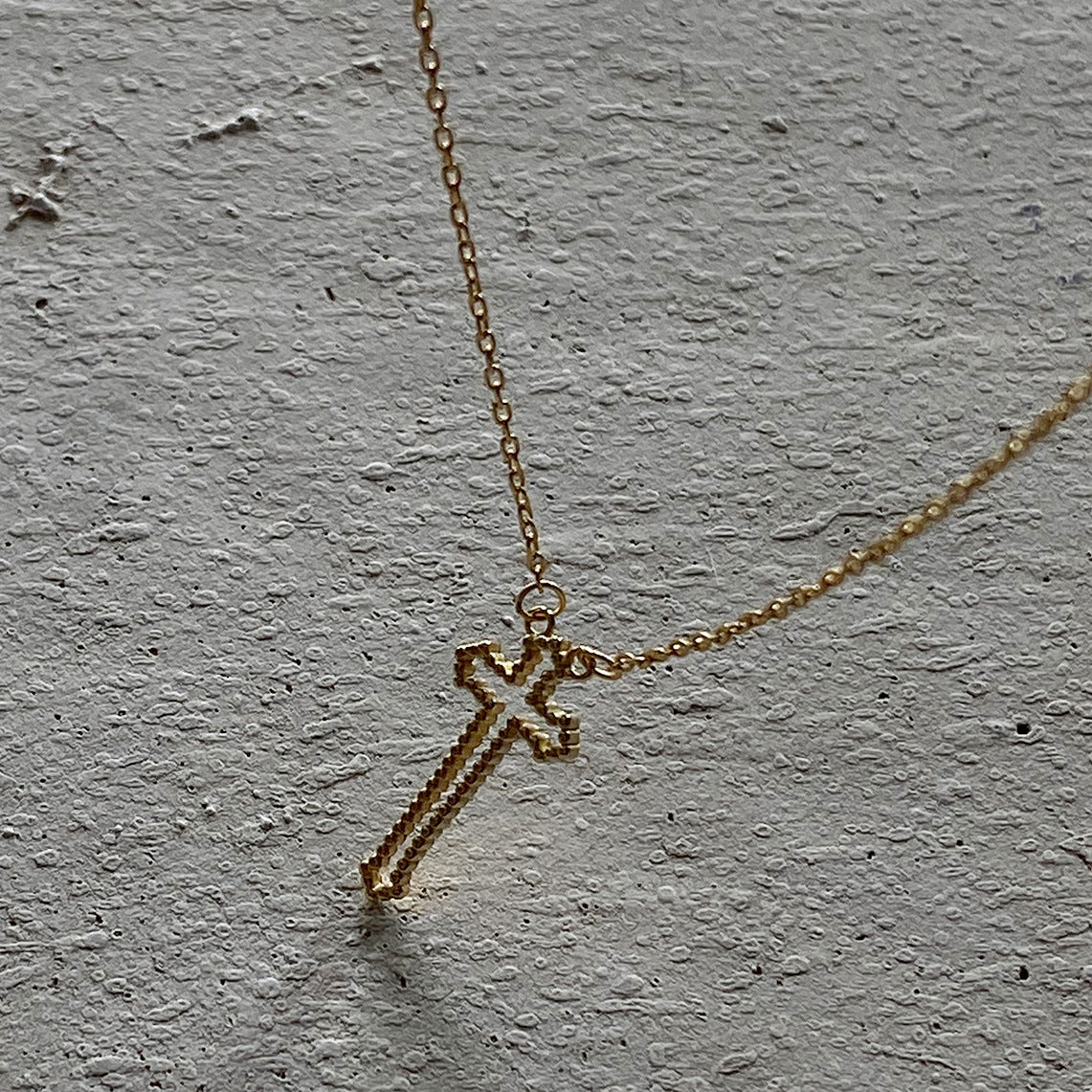Collana da donna con ciondolo a croce geometrica in argento sterling 925 vintage e catena a sfere