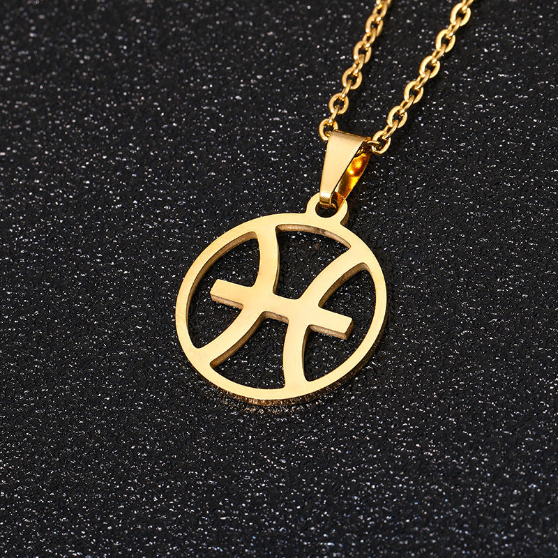 Collana Segno Zodiacale Acciaio Inossidabile Catena a O Ciondolo Moda Minimalista per Regalo di Compleanno Unisex